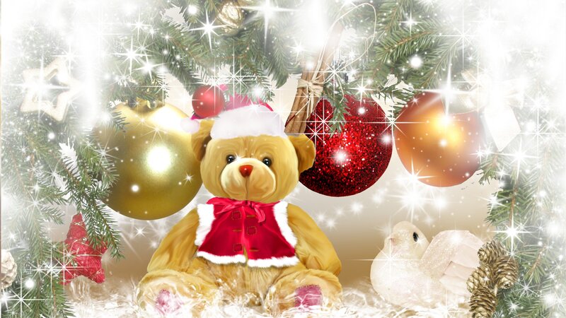 Teddy Bear in Santa Hat — Red