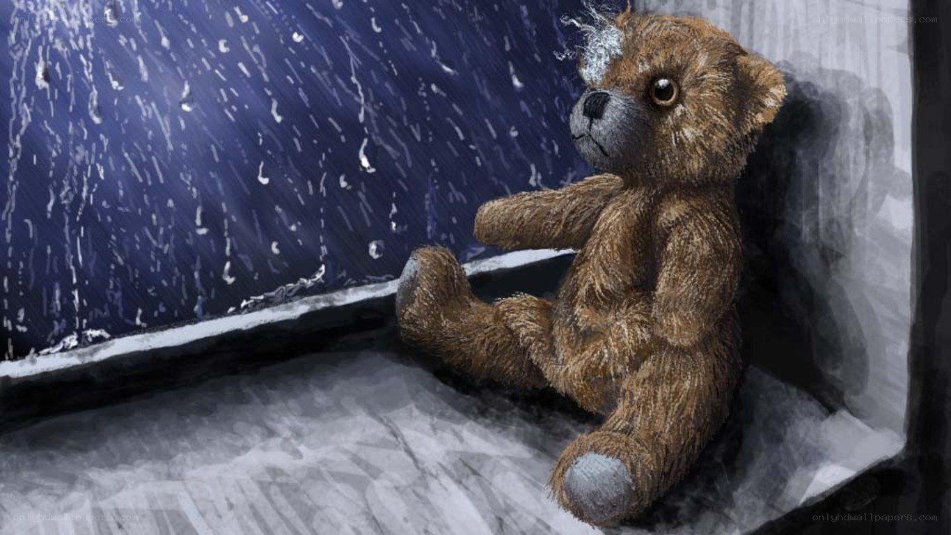 Teddy bear in the rain