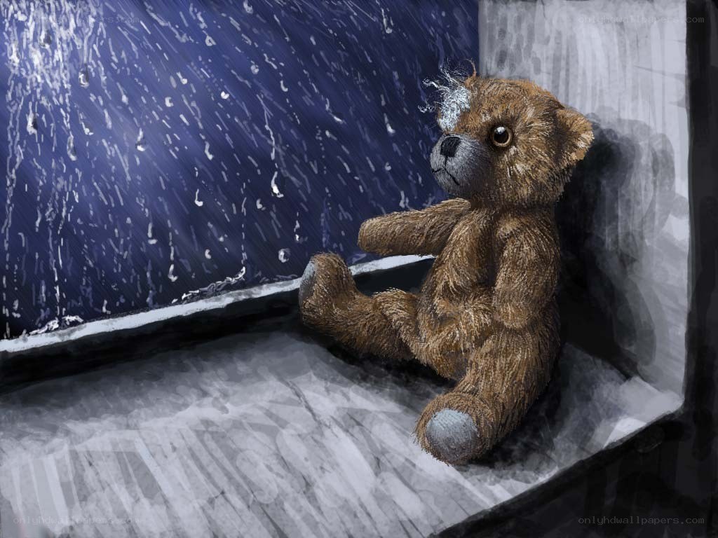 teddy bear in the rain