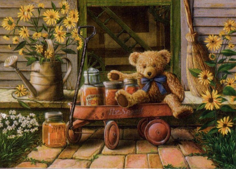 Teddy Bear in Wagon