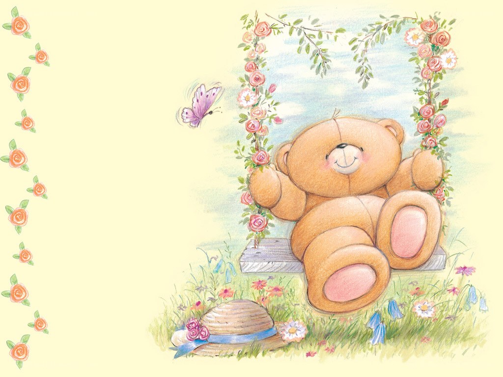 Teddy bear on a floral swing