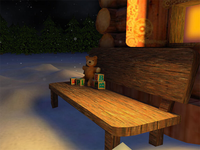 Teddy bear on a snowy bench