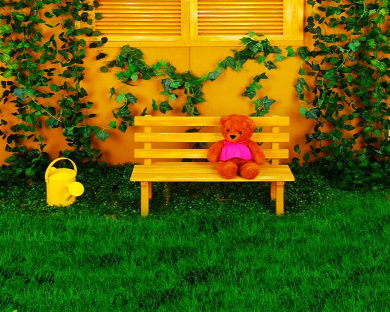 Teddy Bear on Bench — Green, Calm
