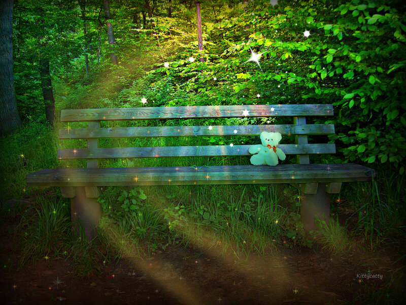 Teddy Bear on Bench — Green