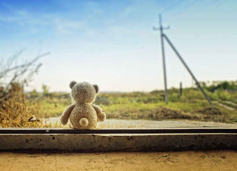 Teddy Bear on Concrete — Blue