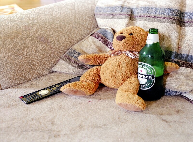 Teddy Bear on Couch — Brown