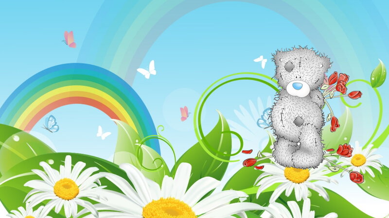 Teddy Bear on Flowers