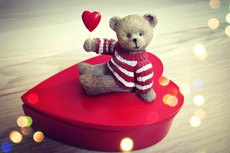 Teddy Bear on Heart — Red