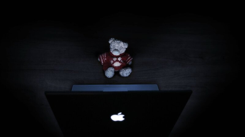 Teddy Bear on Laptop — Black, Dark, Night