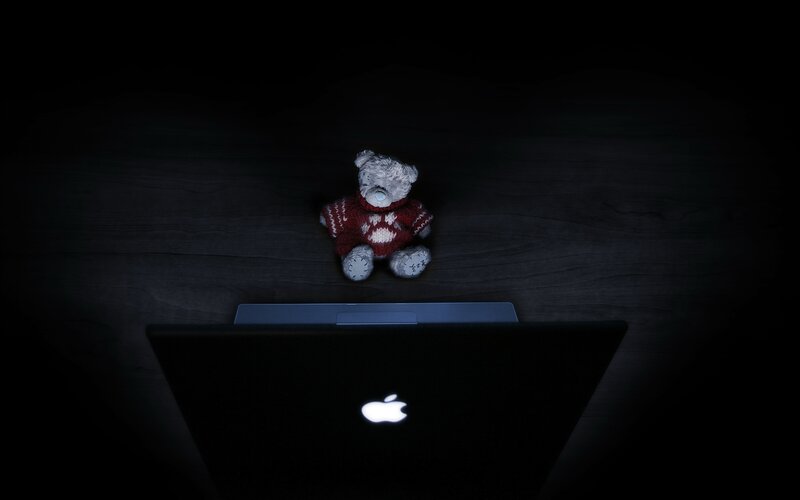 Teddy Bear on Laptop — Black, Dark