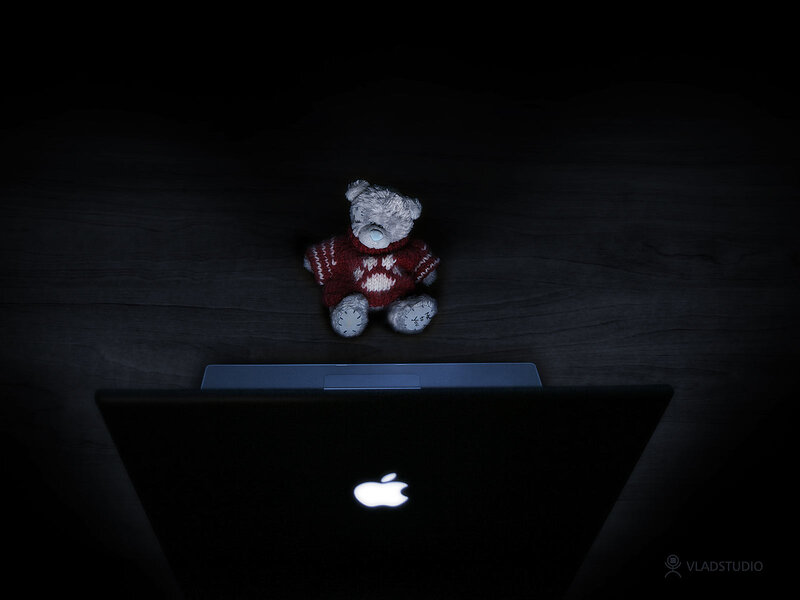 Teddy Bear on Laptop — Black