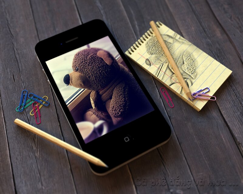 Teddy bear on phone screen