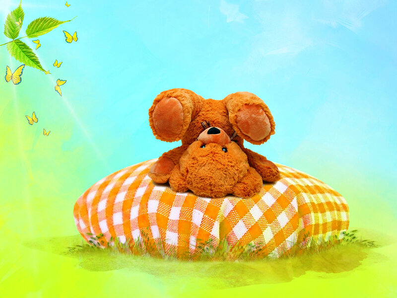 Teddy Bear on Pillow — Green