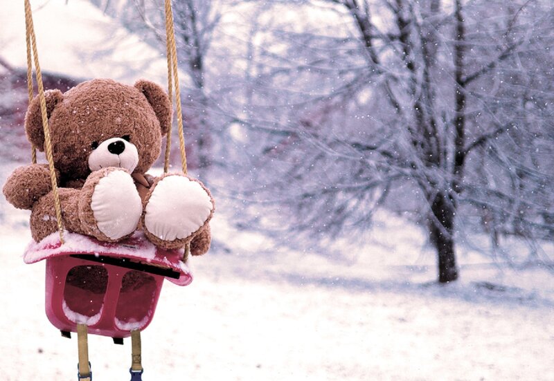 Teddy Bear on Swing — Brown