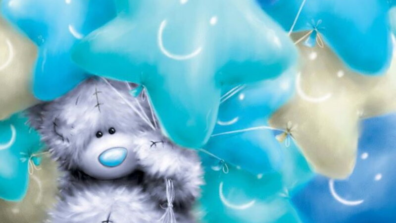 Teddy Bear with Balloons — Blue