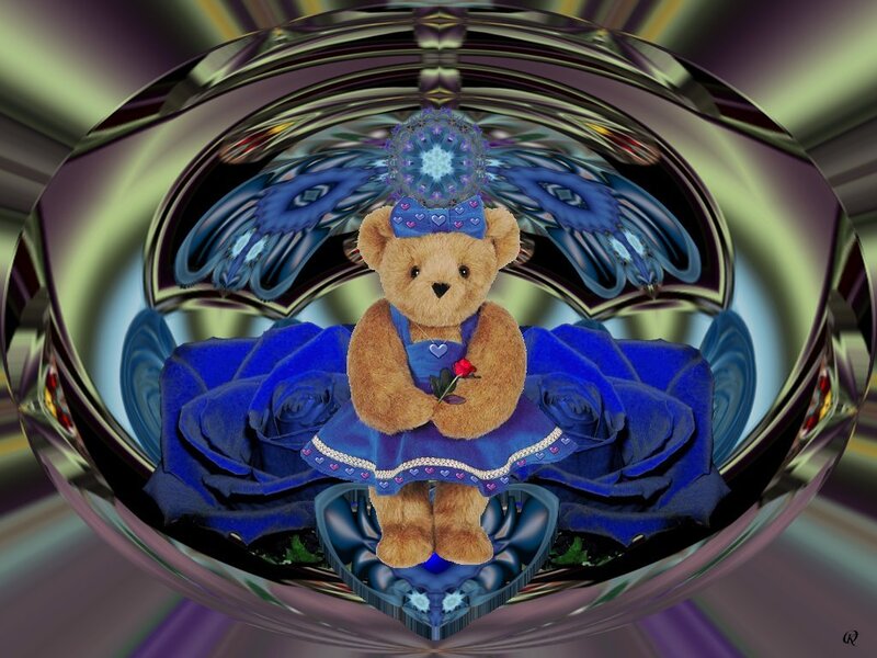 Teddy bear with blue rose