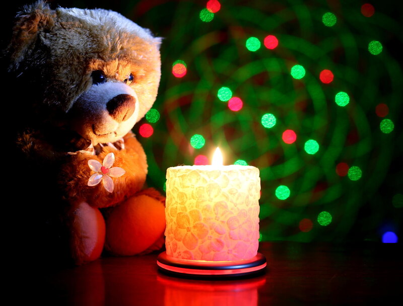 Teddy Bear with Candle — Brown