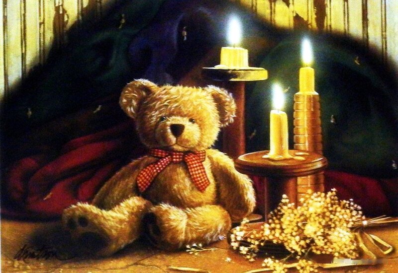 Teddy Bear with Candles — Brown