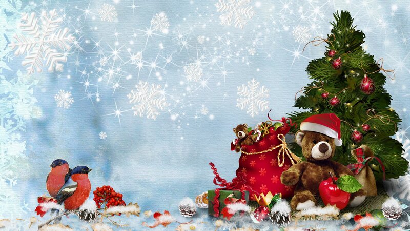 Teddy Bear with Christmas Tree — Blue