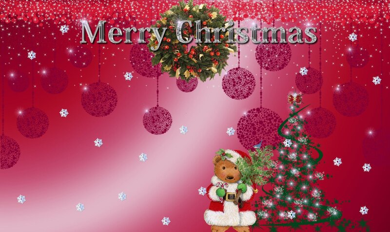 Teddy Bear with Christmas Tree — Red, Festive