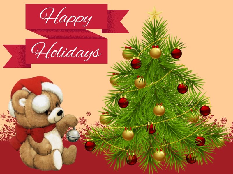 Teddy Bear with Christmas Tree — Red