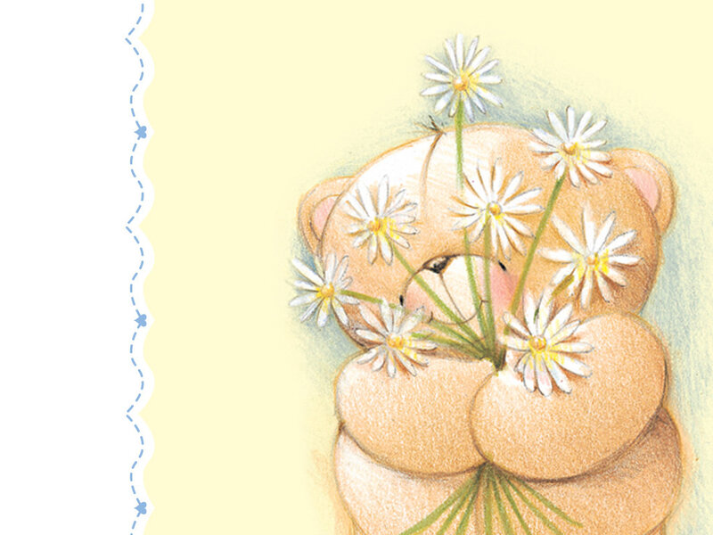 Teddy Bear with Daisies — Yellow, Calm