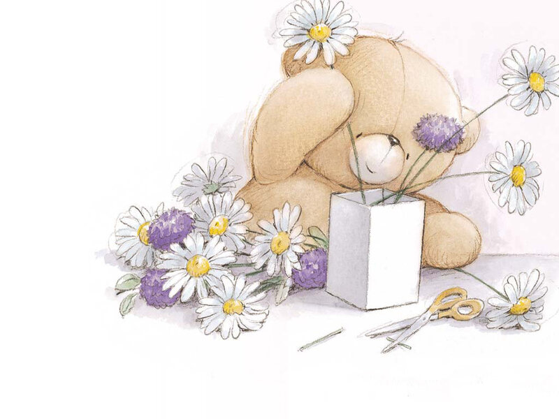 Teddy Bear with Flowers — Beige