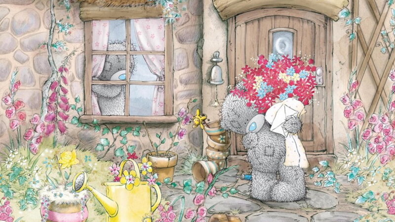 Teddy Bear with Flowers — Gray