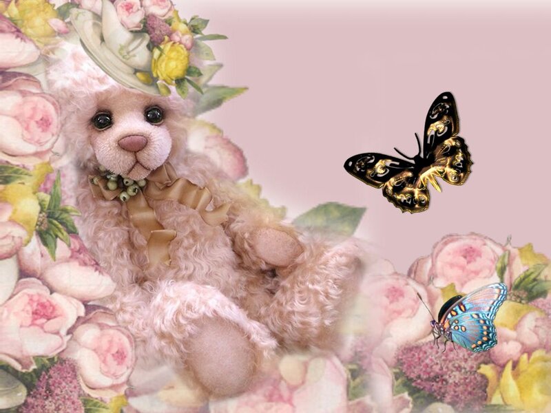 Teddy Bear with Flowers — Pink