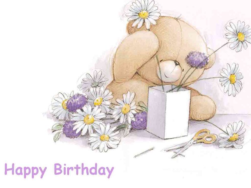 Teddy Bear with Flowers — White