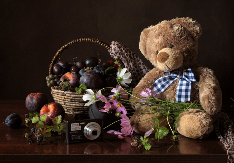 Teddy Bear with Fruit Basket