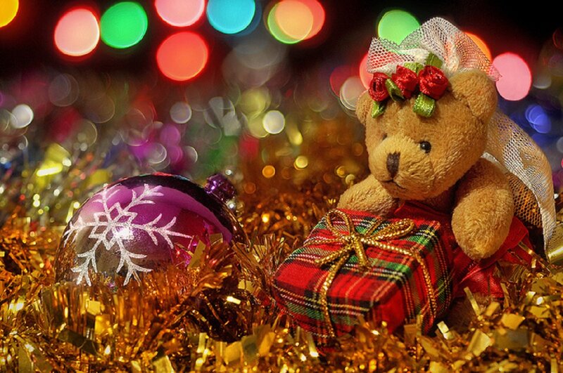 Teddy Bear with Gift — Gold
