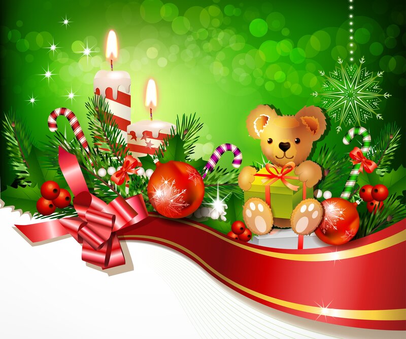 Teddy Bear with Gift — Green