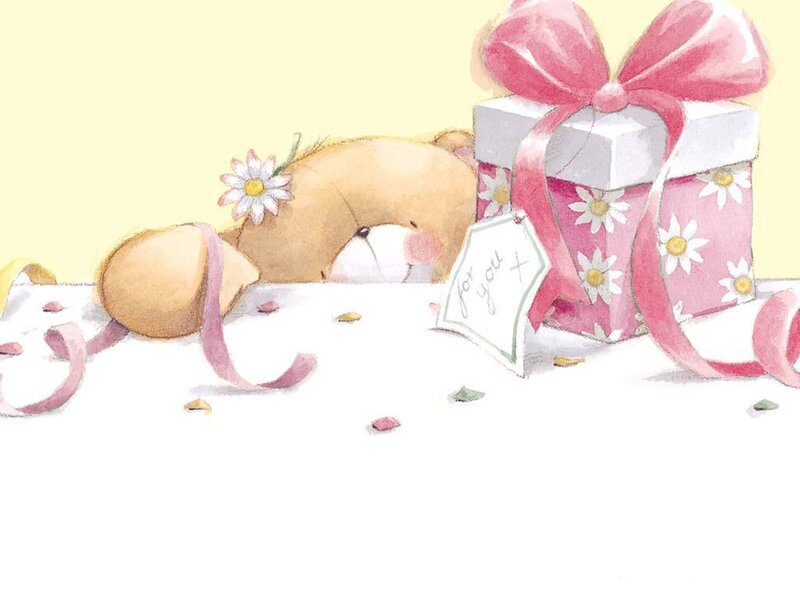 Teddy Bear with Gift — Pink, Gentle