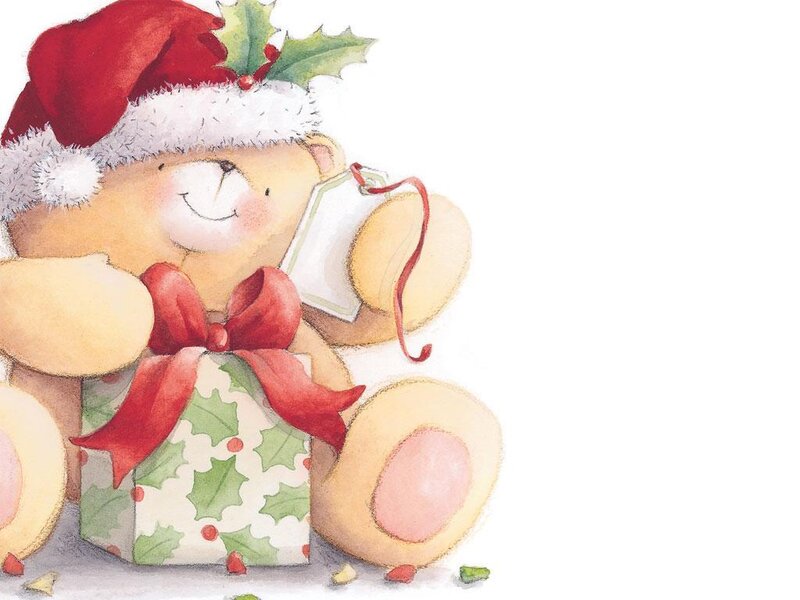 Teddy Bear with Gift — Red, Festive