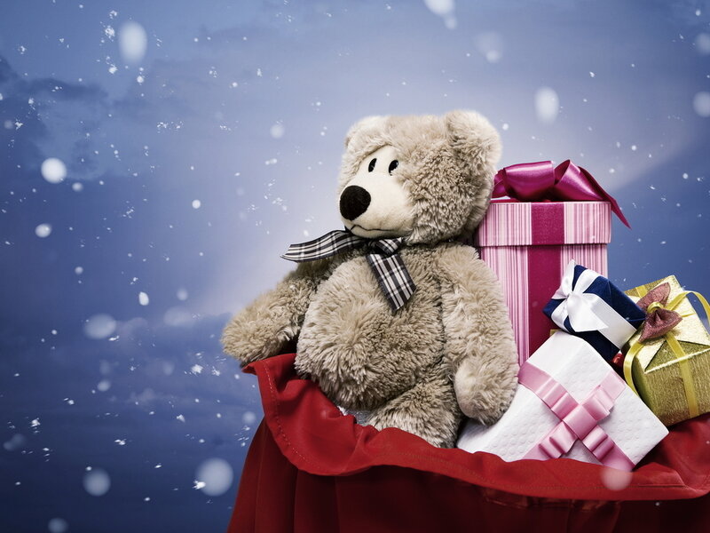 Teddy Bear with Gifts — Blue