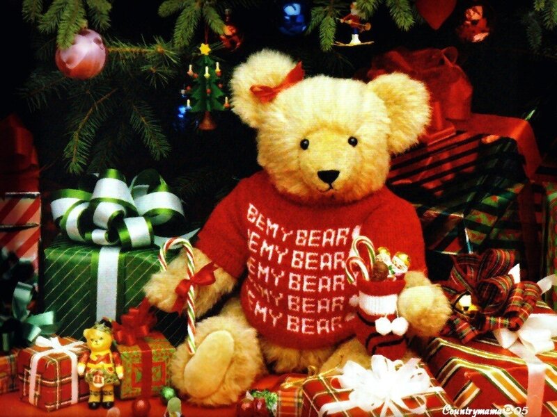 Teddy Bear with Gifts — Red, Festive