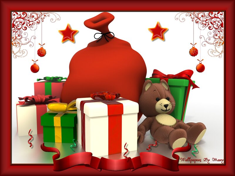Teddy Bear with Gifts — Red, Festive, Winter