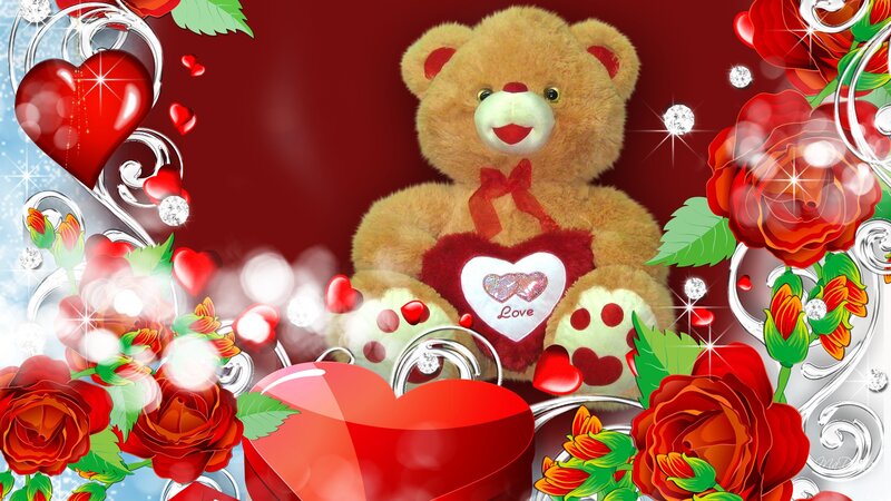 Teddy Bear with Heart — Red