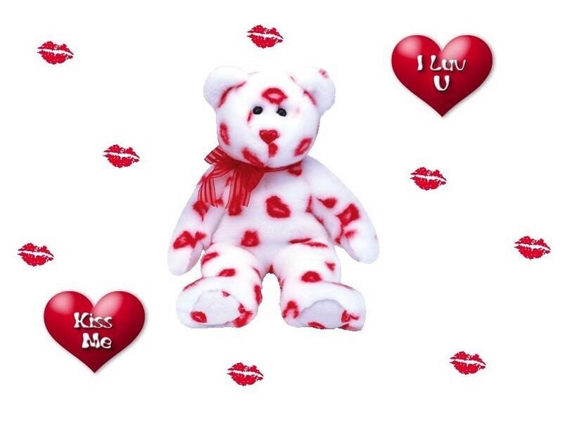 teddy bear with hearts and kisses