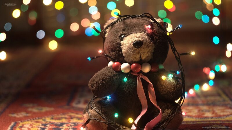 Teddy Bear with Lights — Brown, Festive, Night