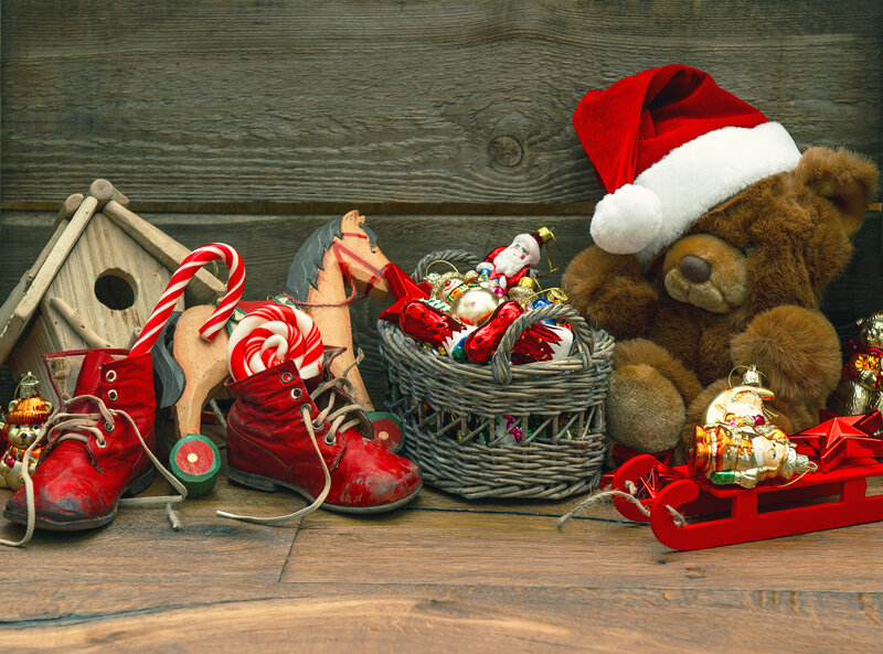 Teddy Bear with Ornaments — Red, Festive