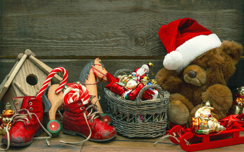 Teddy Bear with Ornaments — Red, Festive, Winter
