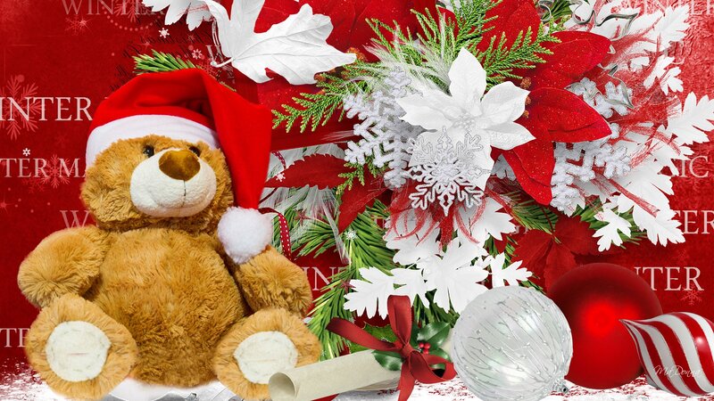 Teddy Bear with Ornaments — Red