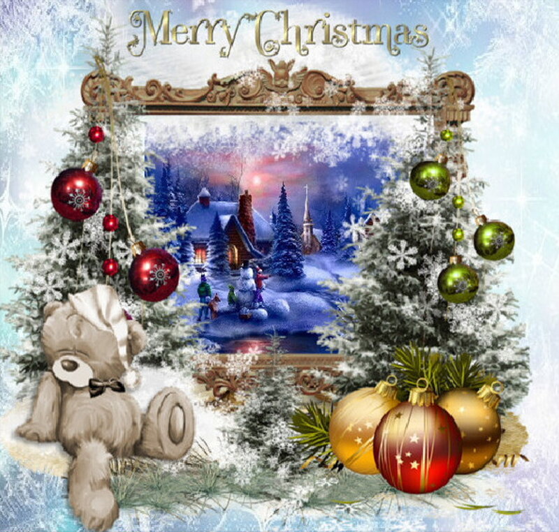 Teddy Bear with Ornaments — White, Festive