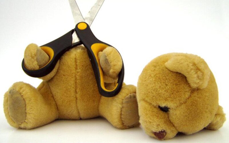 Teddy Bear with Scissors — Brown, Dramatic