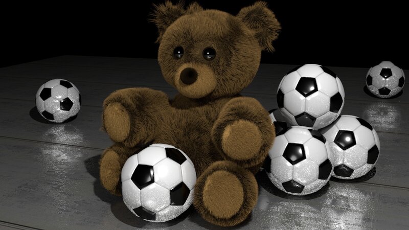 Teddy bear with soccer balls