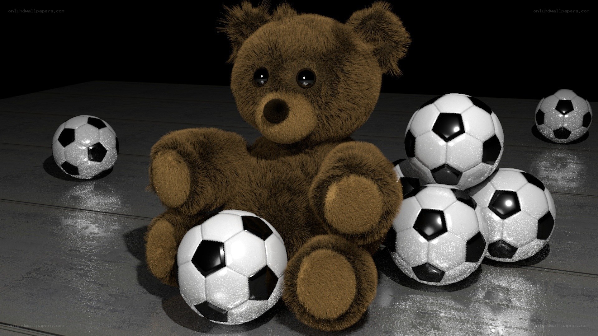 Teddy bear with soccer balls