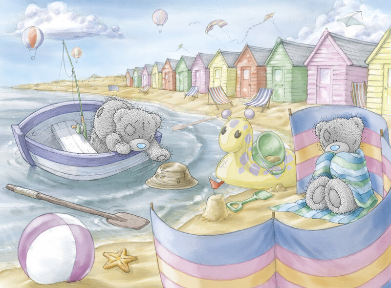 Teddy Bears at Beach — Blue