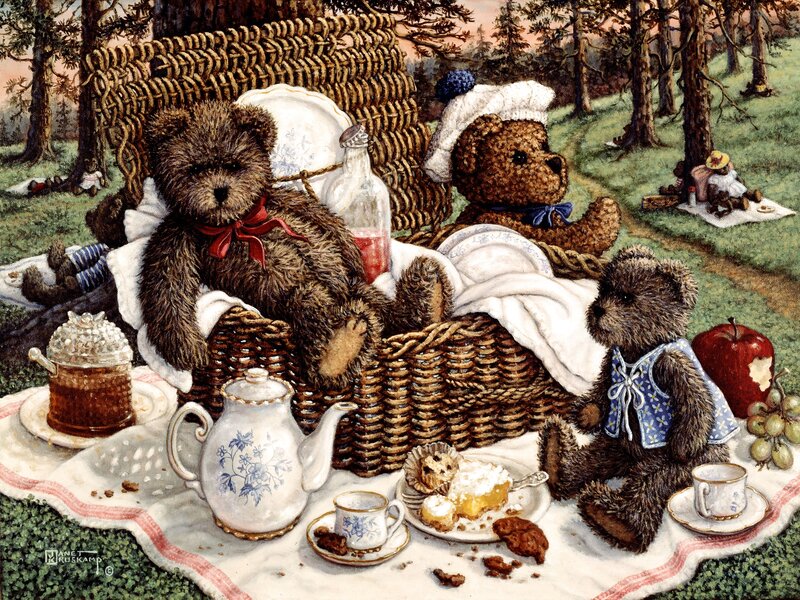 Teddy Bears at Picnic — Brown, Peaceful, Afternoon
